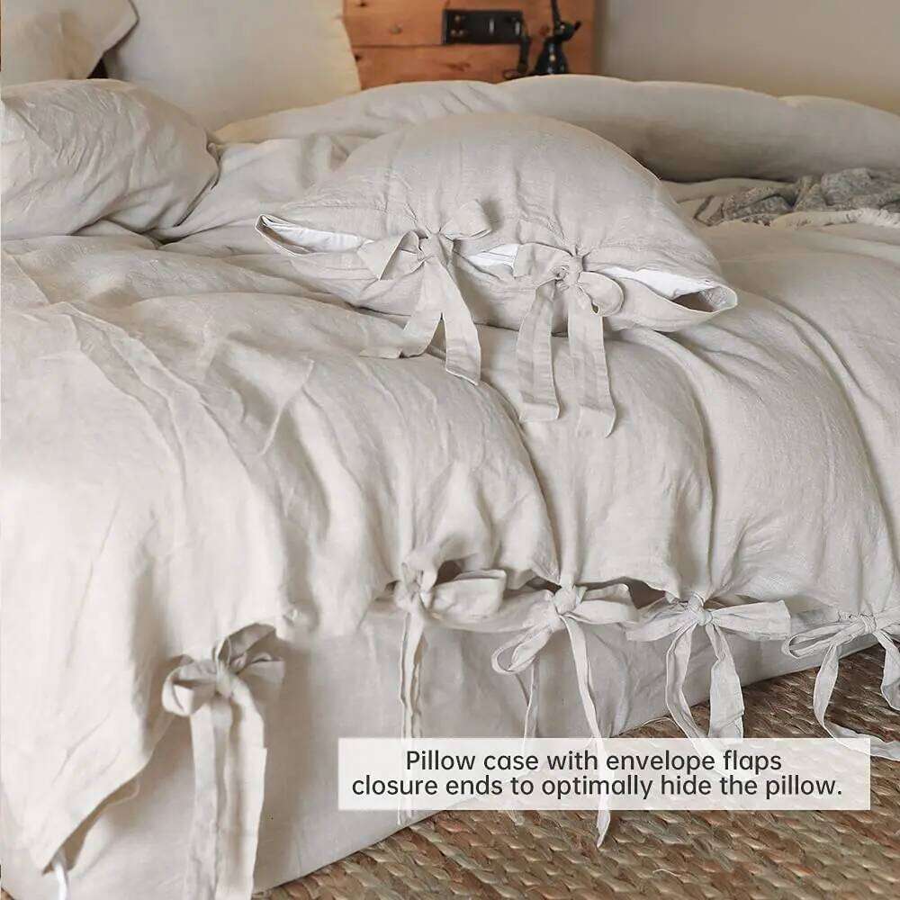 Pure Linen Cover Set, Comfortable Bedding 1 Duvet cover 2 Pillowcases, Soft And Skin Friendly Queen/King Double Single Bed H260312 - view 5