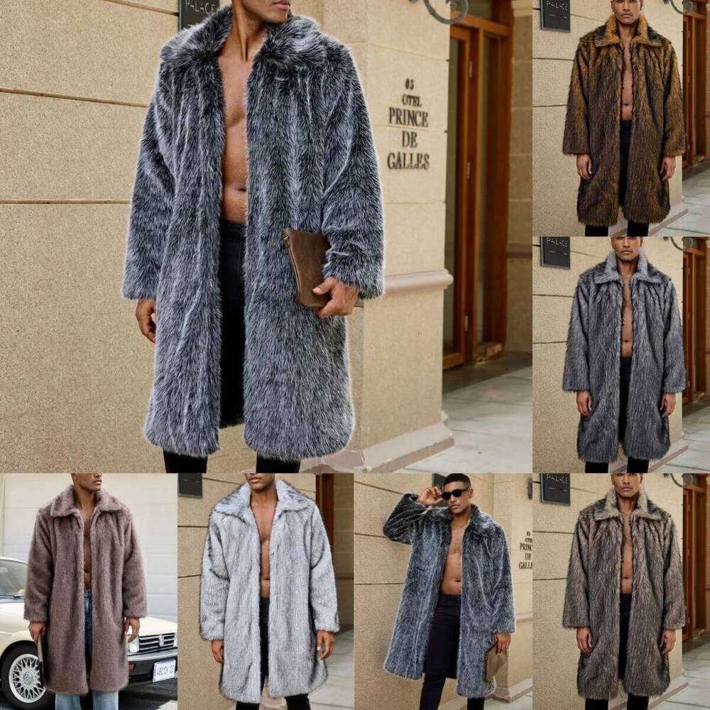 Men Faux Fur Coats Long Jackets Turn Down Collar Coat Thick Warm Streetwear Jacket Work Casual Outerwear Autumn Winter 2025 Z260313