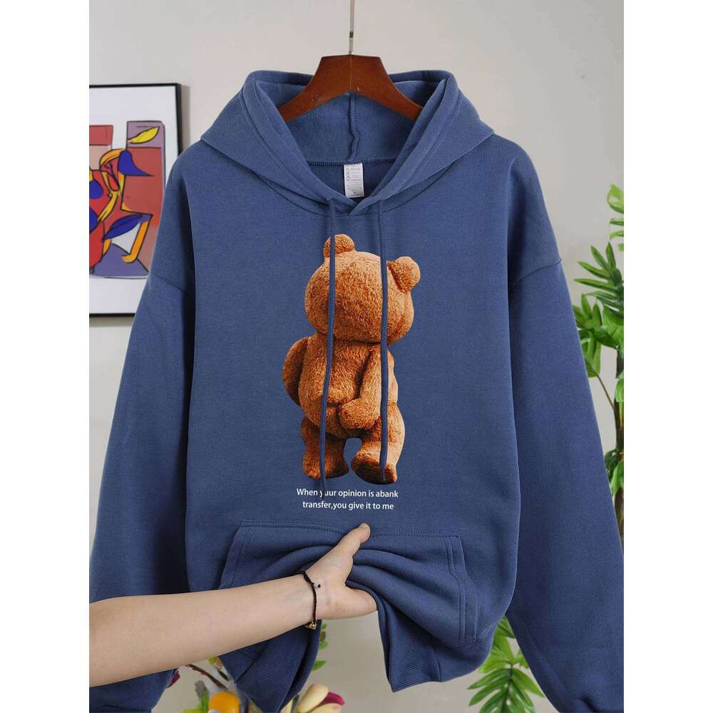 Cute Cartoons Teddy Bear Printing Hoodies Men Autumn Fleece Retro Sweatshirt Loose Casual Clothing Unisex Fashion Sportswear Z260314