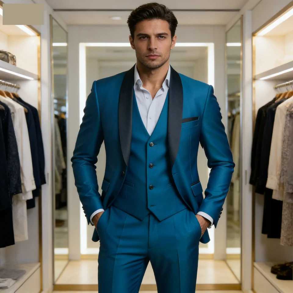 Mens Black White Slim Fit Three Piece Suit Set Large Size Autumn Wedding Party Blazer Coat Pants Vest Fashion Male Outfit M260313