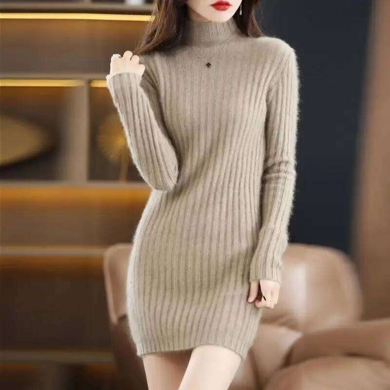 Imitation Mink Fur Chic Fashion Sweater Dress Winter Women Autumn Half High Collar Loose Pullover Korean Knitted Dresses Z260313