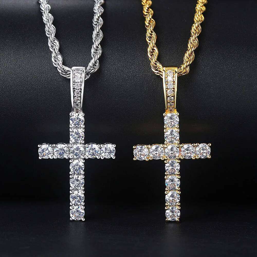 Hiphop Cross Pendant Necklace For Women Jewelry Female Statement Men Iced Out Chain Wholesale Gold Color Homme HP003 H260312