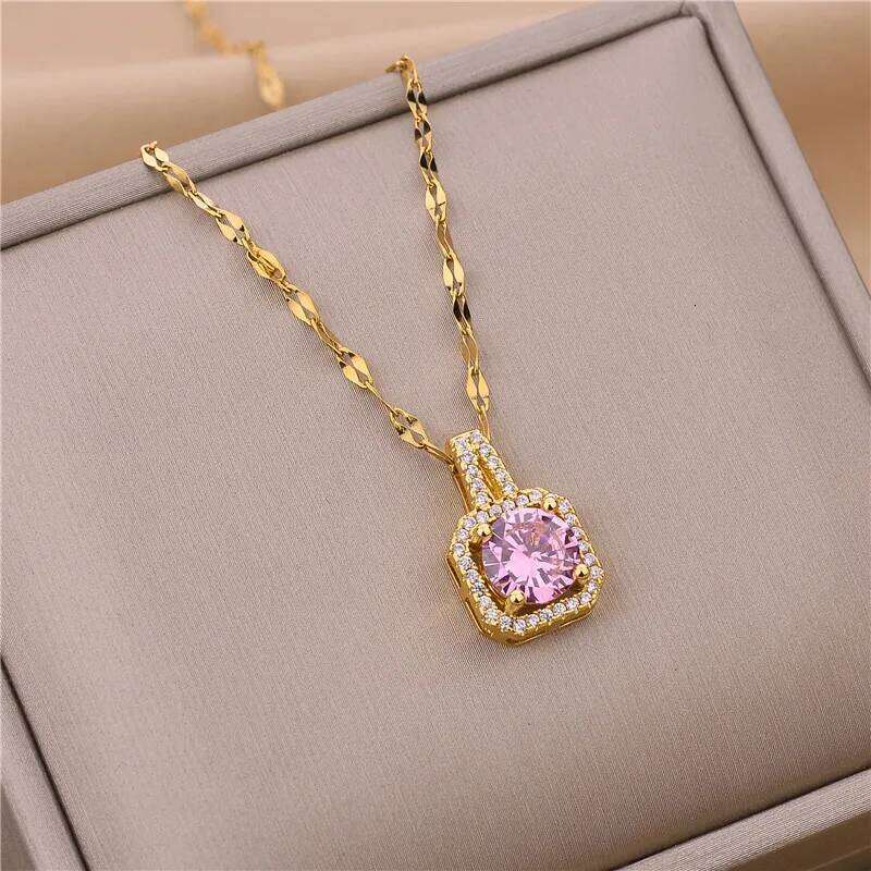 Sweet Zircon Crystal Pendant Necklace For Women Korean Fashion Stainless Steel Clavicle Chain Jewelry Female Wedding Accessories H260312