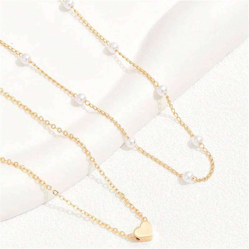 Vintage Pearl Choker Necklaces for Women Fashion Double layer Chain Small Heart Pendant Necklace Jewelry Gift Wholesale H260312