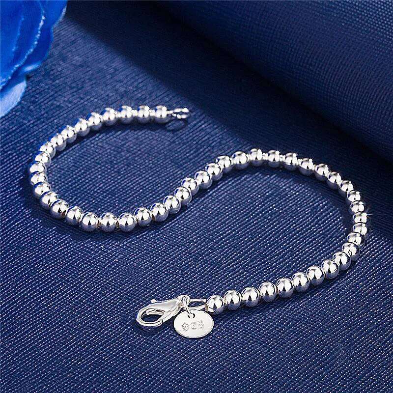 925 Sterling Silver Charm Bracelet for Women, 4mm Beads Chain, Popular Brands Jewelry, Wedding Party, Christmas Gifts Z260313