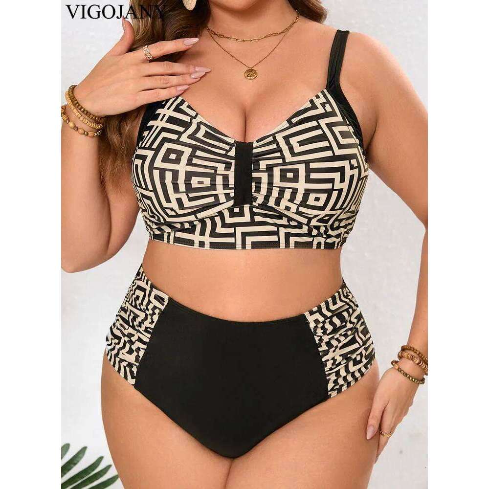 VigoJany 2026 Print Patchwork Plus Size Bikini Women Strapped Push UP Swimsuit High Waist Backless Bathing Suit Beach Bitchwear 26H0313