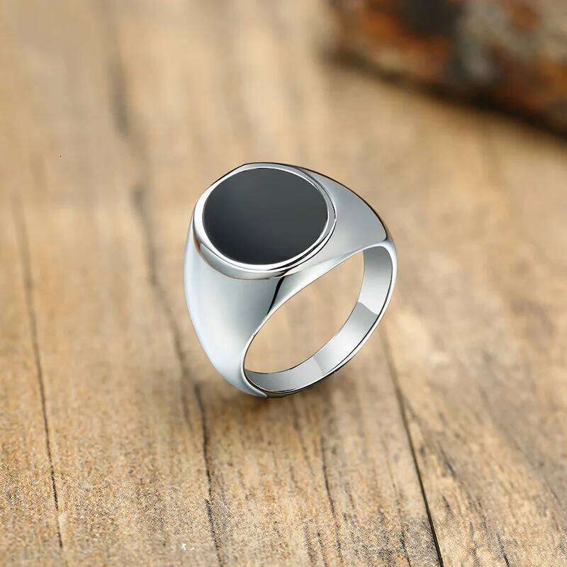 Modern Men Oval Black Plain Sides Signet Ring Stinless Steel Streetwear Expression of Wealth Rings Father's Day Gift H260312