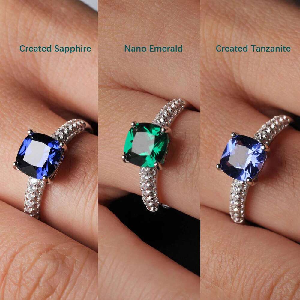 Potiy 2.22ct Created Sapphire Nano Emerald Tanzanite Solitaire Ring 925 Sterling Silver for Women Daily Party Jewelry sets gift H260312