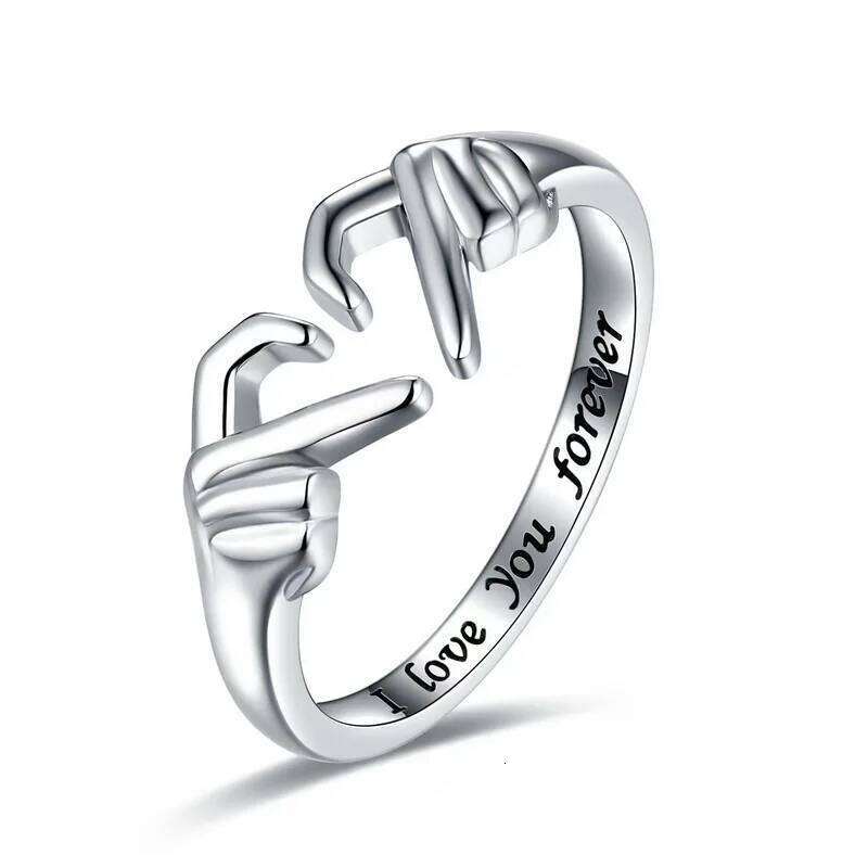 Promise Two Hands Heart Couple for Women Romantic I You Forever Carved Lettering Ring Unique Friendship Jewelry H260312