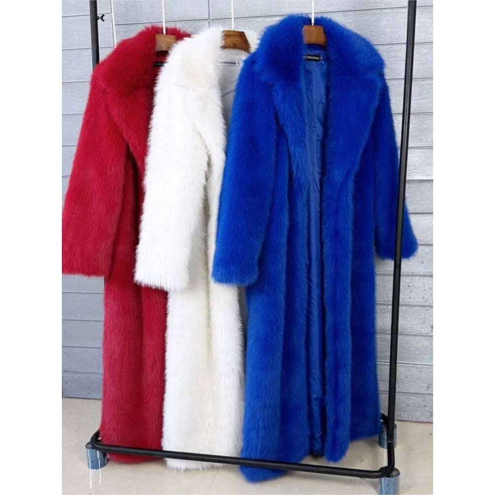 Women Long Autumn Winter Large Faux Fur Jacket Turn Down Collar Pockets Thick Coat female Warm mink fur outwear Z260313