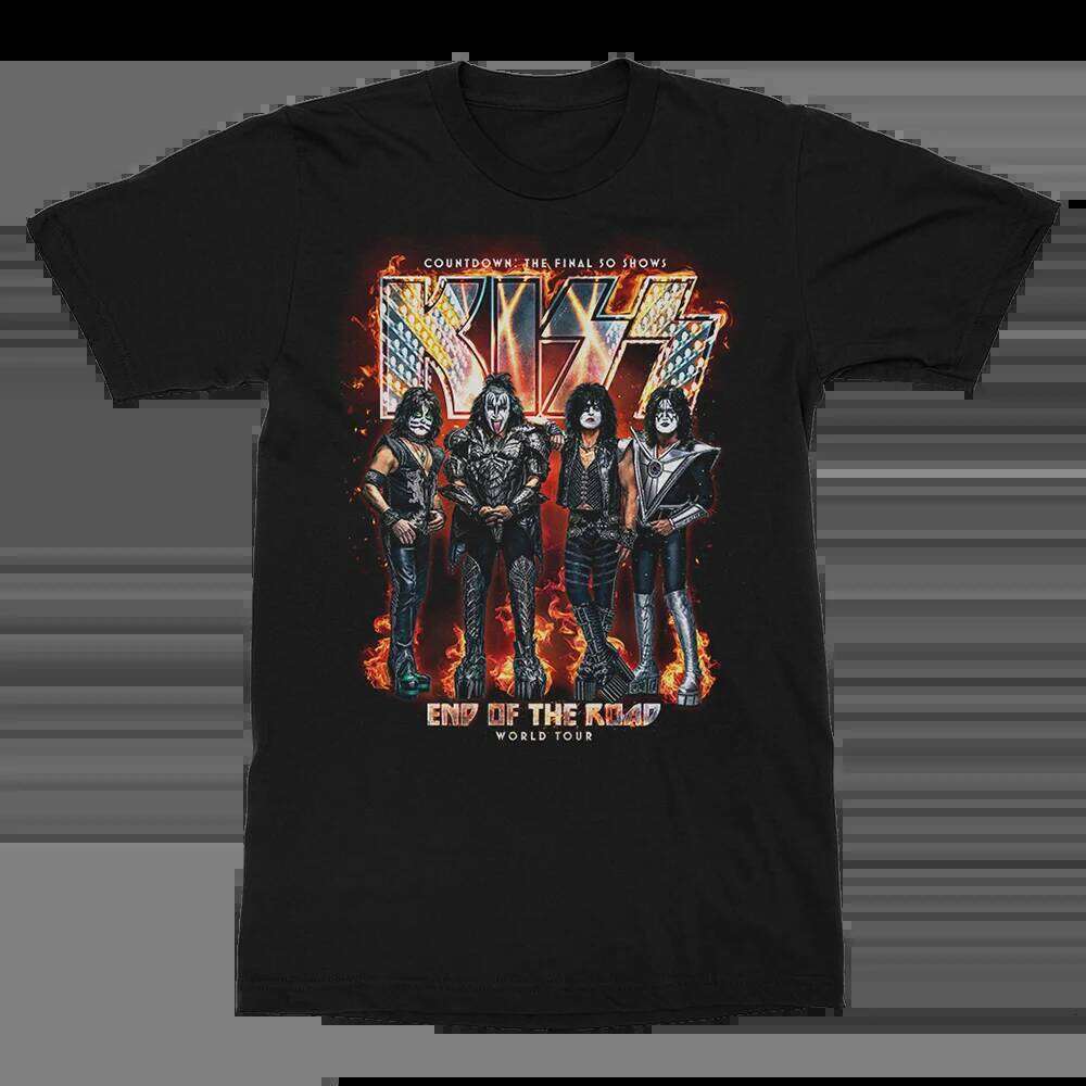 KISS End of the Road World Tour Final 50 Shows Official T-Shirt Flame-Themed Band Character Graphic Print, Hard Rock Farewell Z260314