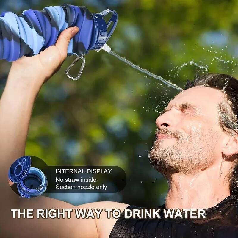 Silicone Foldable for Sports Leakproof BPA Free with Carabiner Collapsible Cycling Water Bottle Z260314