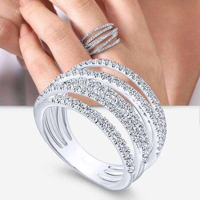 Huitan Fashion Multi-Layered Cross Finger Ring with Dazzling CZ Stone Daily Wear Statement Rings for Women Party Jewelry 2022 H260312