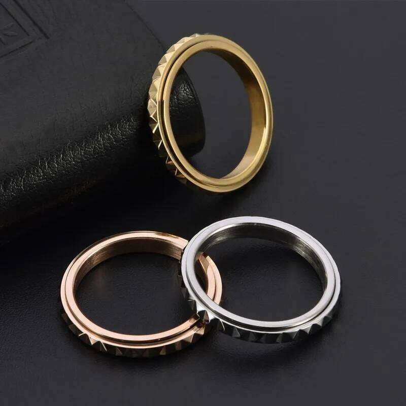 3mm Thin Stainless Steel Pyramids Spinner Ring Wedding Band for Women Girl Size 5-12 H260312