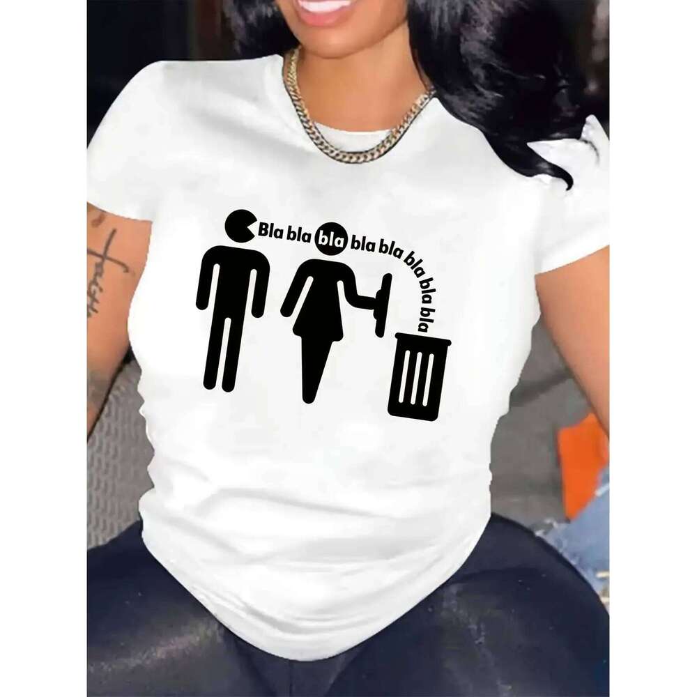 Women's Artistic Portrait Print Crew Neck T-Shirt Lightweight Breathable Casual Top for Daily Wear Z260314