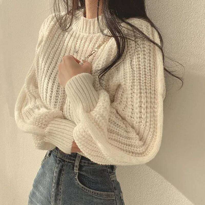 Loose Vintage Harajuku Lantern Long Sleeve Women Korean Autumn Winter Knitwear Soft Warm Tops Chic Solid Femme Sweater Z260313