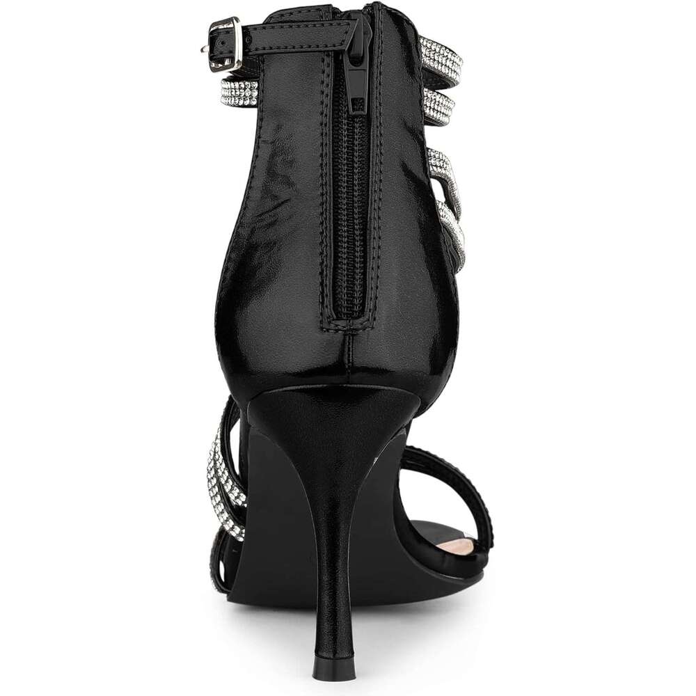 Women S Ankle Strap Rhinestone Stiletto Heeled Sandals MOJIDASHU