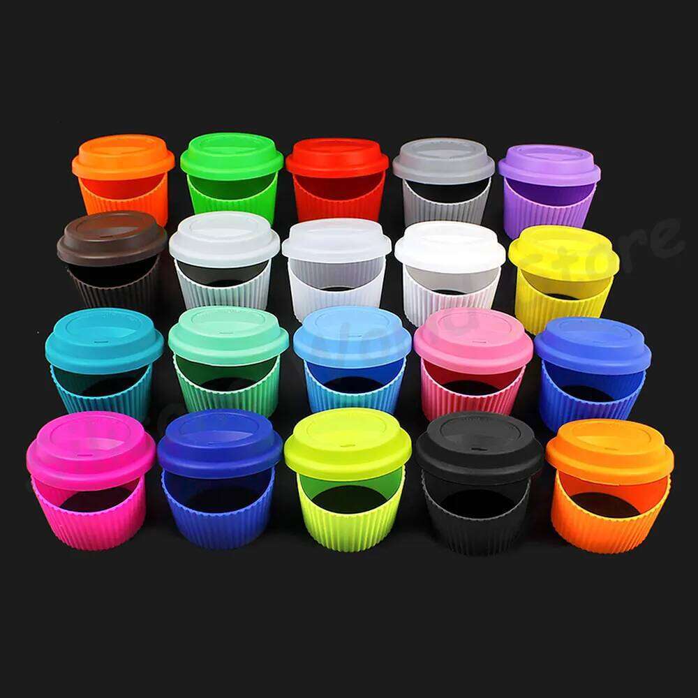 World 2PCS/Set Silicone Anti Slip Heat Insulation Sleeve Coffee Mug Glass Cover Anti-Dust Cup Lids Z260314