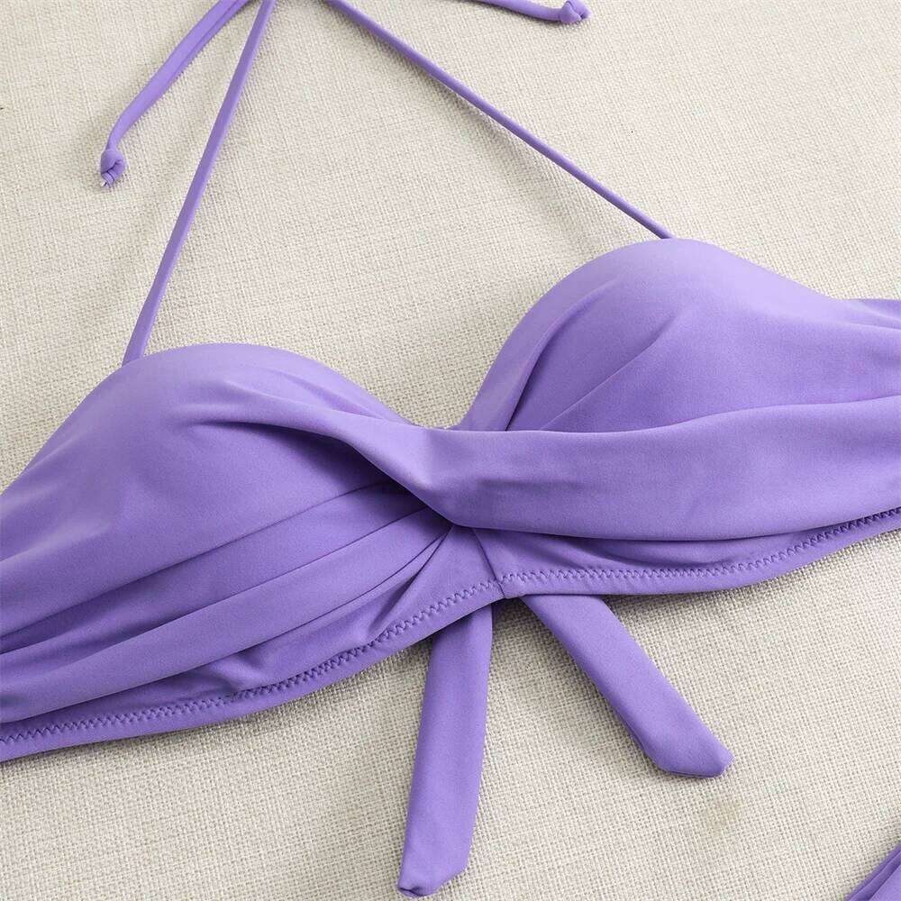 RED Bikini Backless Bandage Bandeau Swimsuit Twist Stacked Push Up Vacation Swimwears Women Y2K Cute Beach Outfits Bathing Suits Y260303