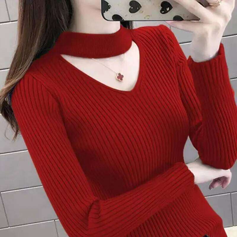 Sweaters Pullovers Women Hollow Out V-neck European Style 7 Colors Spring Autumn Knitwear Temper Elegant for Ladies Basic Slim Z260313