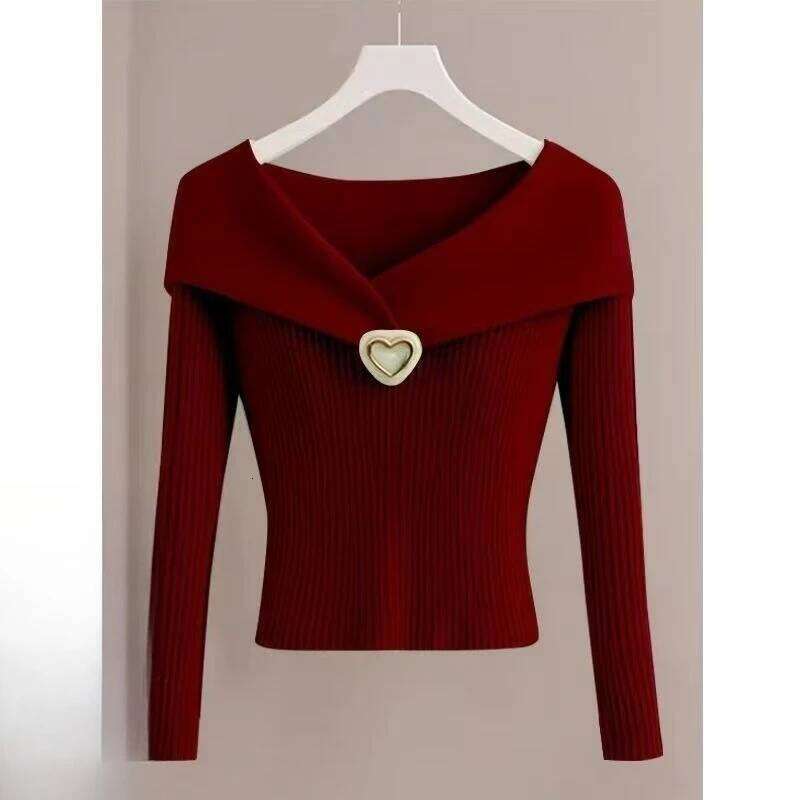 Autumn Elegant Korean Style V-neck Pullover Women Sweater Slim Fit Female Long Sleeve Knitted Top Fall Casual Winter Knitwear Z260314