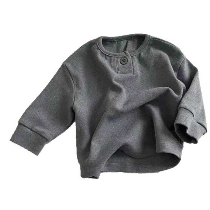 T-shirts Boys' and girls' spring and autumn base shirt, stylish and trendy solid color children's long-sleeve T-shirt with buttons