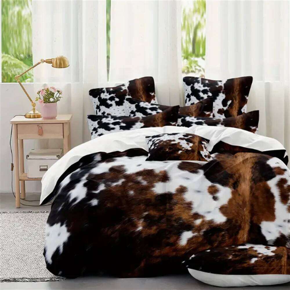 2/3pcs Ultra-Soft Cow Pattern Set - Plush Comfort for Bedroom Guest Room with 1 Duvet Cover and 1/2 Pillowcase H260312