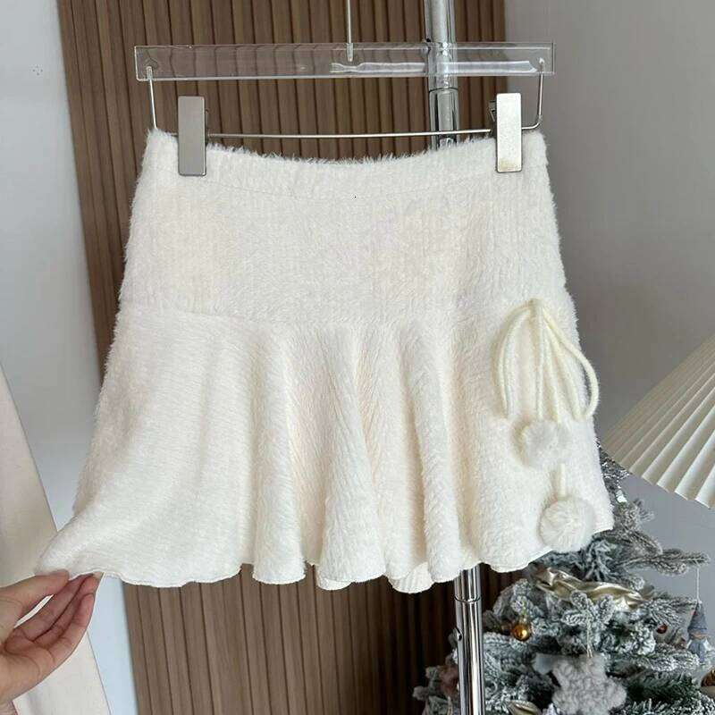 MEXZT Kawaii White Mini Skirts Women Preppy Cute High Waist Skirt Winter Japanese Streetwear Lace Up Chic Slim A Line Faldas New Z260314