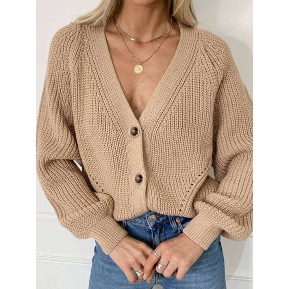 Grey Cardigan Sweater Women Cozy Soft Knit Button Up V-Neck Jumper Basic Knitwear Autumn Winter Outfit Z260313
