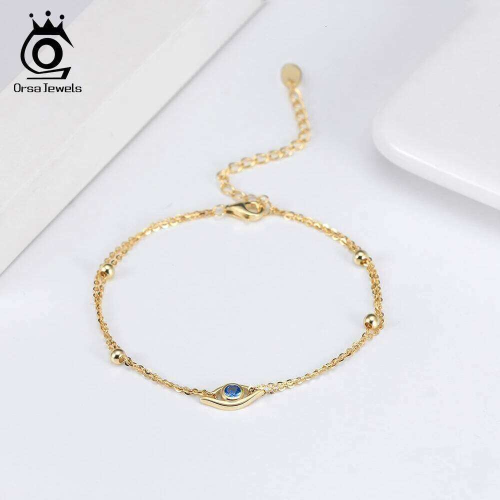 ORSA JEWELS 14K Gold Plated 2 Layers Evil Eyes Chain for Women 925 Sterling Silver Girl OL Style Bracelet Jewelry APB04 Z260313