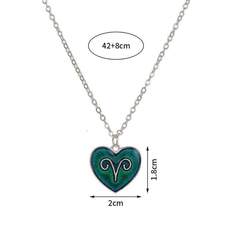 Mood Color Changing 12 Constellations Heart Pendant Thermochromic Necklace Temperature Sensitive Necklaces for Girls H260312