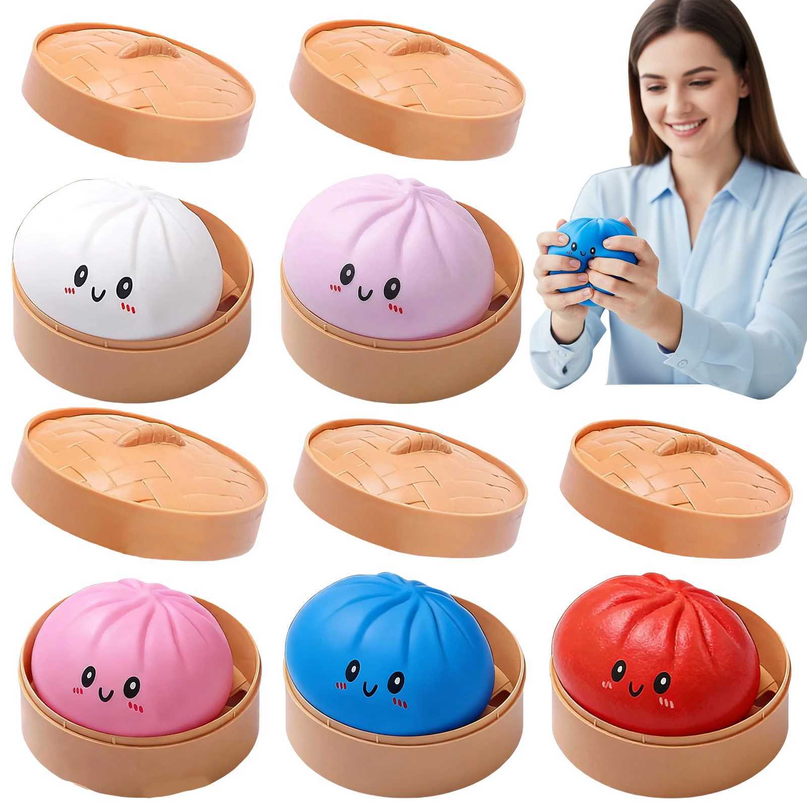 Dumpling Fidget Toy Stress Balls Squeeze Dough Ball Bun with Food Steamer Stretchy Desk Toys Party Favors Gifts for Kids Adult H260313
