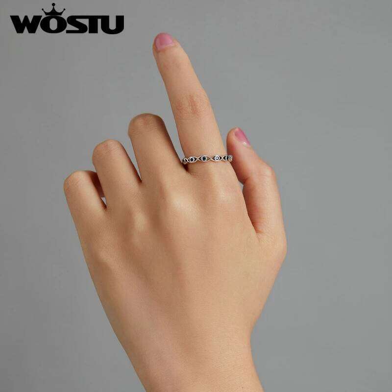 WOSTU 925 Sterling Rings Zircon Simple Lucky Eye Finger Ring For Women Elegant Silver Jewelry Gift CTR212 H260312