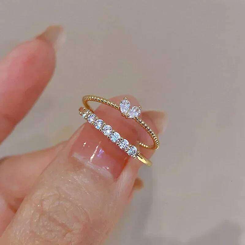 Gold Silver Color Heart Rings Set for Women Girls Luxury Cubic Zirconia Twist Wedding Ring Adjustable Fashion Jewelry Gifts H260312