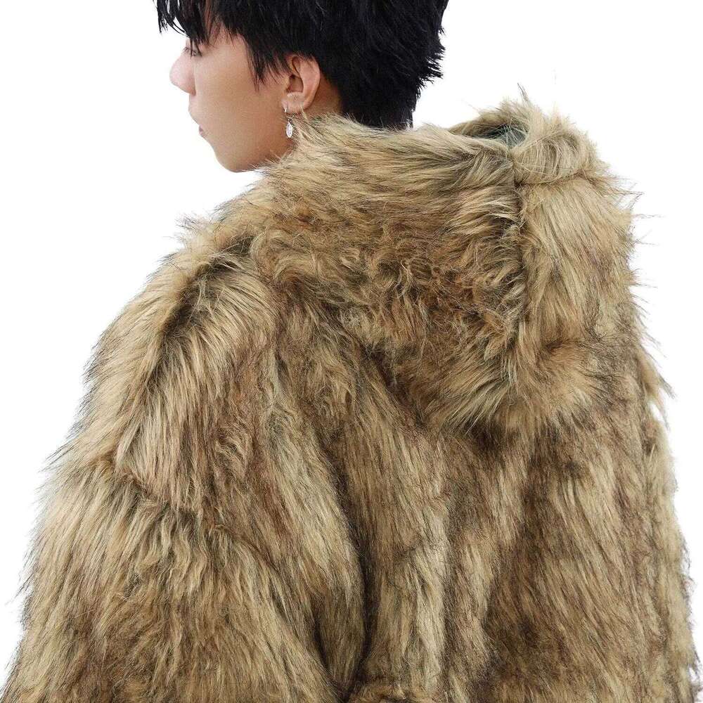 Luxury Vintage Short American Faux Fur Coat Reversible Wear Hooded Warm Pu Leather Jacket Winter Thick Chic Outerwear New Z260313