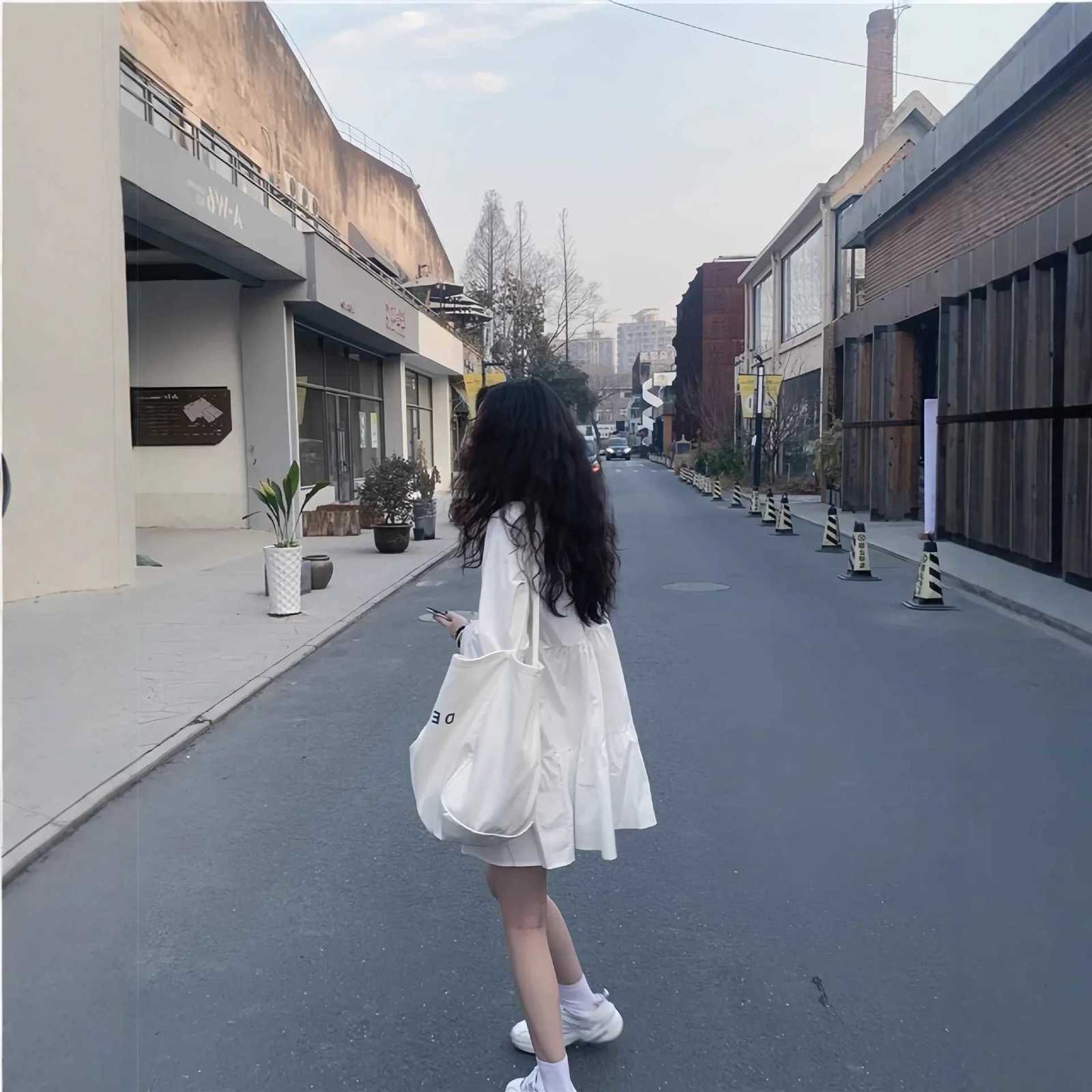 Spring Fashion French Style White Shirt Dress Womens Design Sensation Small Size Long Sleeve A- Line Dress Polo Collar Midi DreT260314