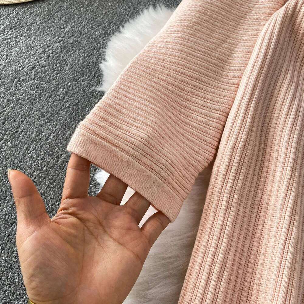 REALEFT Autumn Winter Elegant Front Cross V-neck Knitted Wrap 2025 High Waist Long Sleeve Casual Sweater Dresses Female Z260313