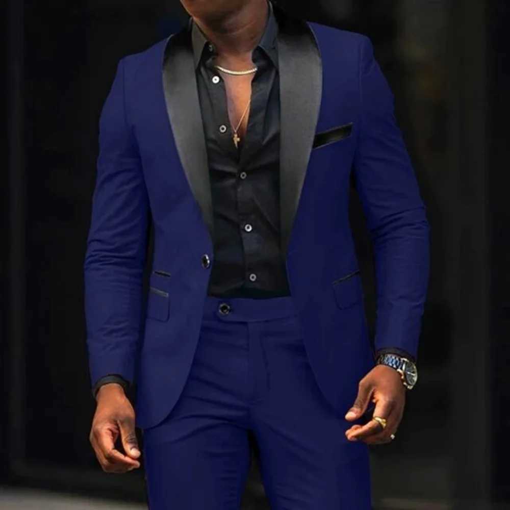 Mens Casual 2-Piece Wedding Tuxedo Solid Slim Fit Xale Lapel Blazer And Pants Festive Best Man Suit M260313