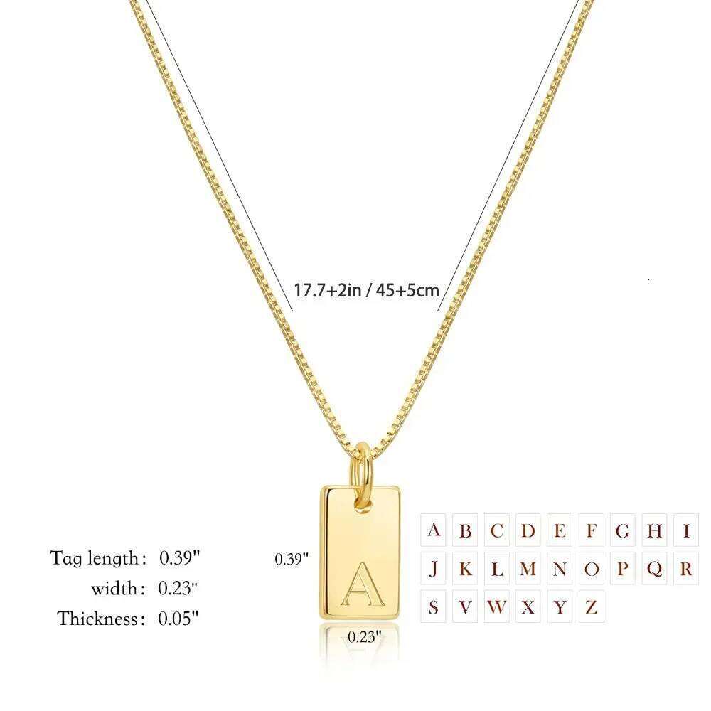 18K Gold Plated Initial Letter Square Pendant for Women Trendy Stainless Steel Box Chain Necklace Waterproof Jewelry H260312