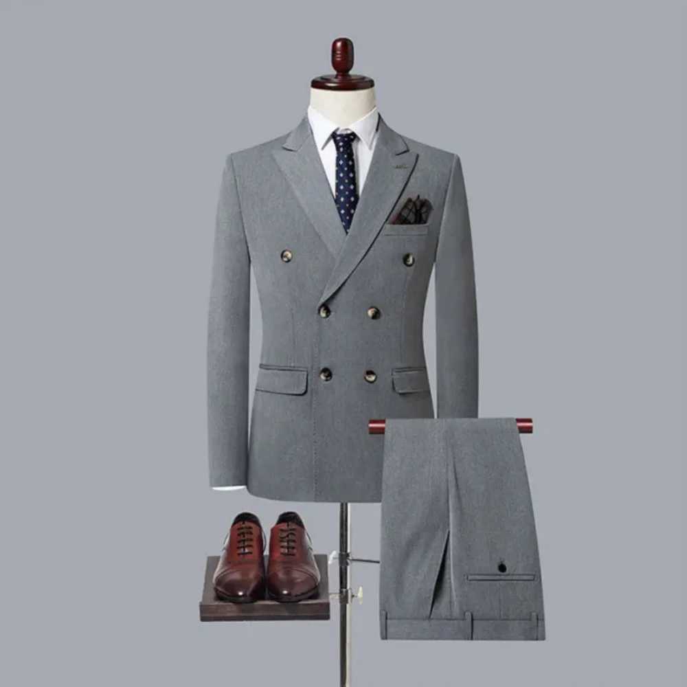 Fashion Mens casual boutique Solid color business suit jacket pants 2 suits suit dress M260313