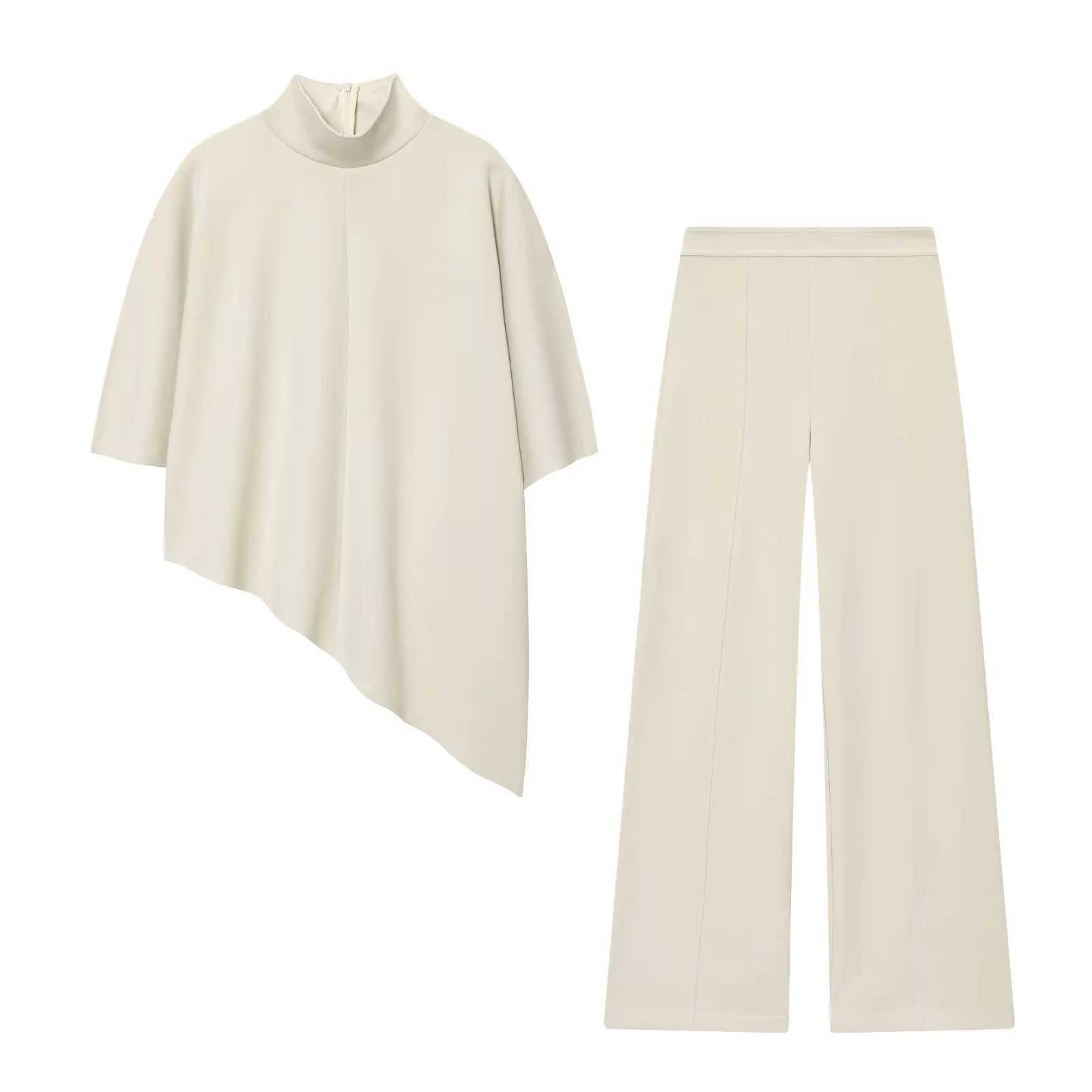 European and American 2025 Winter New Womens Wear Double sided Cloth Asymmetric Cape Coat Straight leg Pants Set M260313