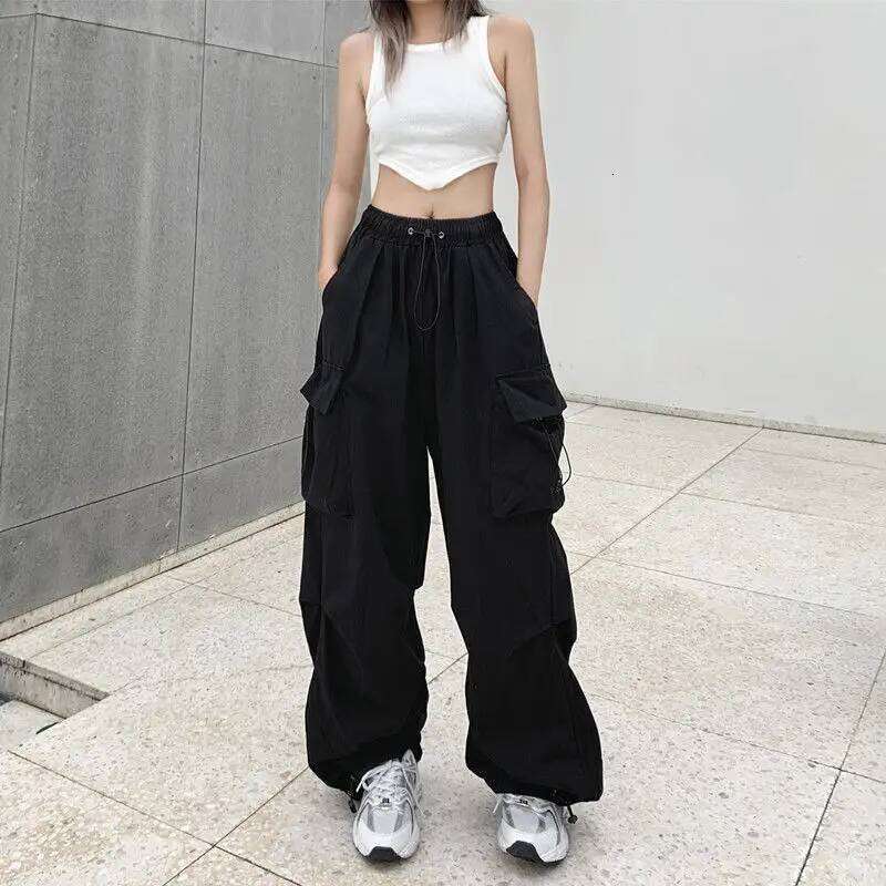 2025 Cargo Pants Women Retro Workwear Casual Baggy Straight Fashion Wide Leg Pockets Joggers Trousers Y2k Streetwear