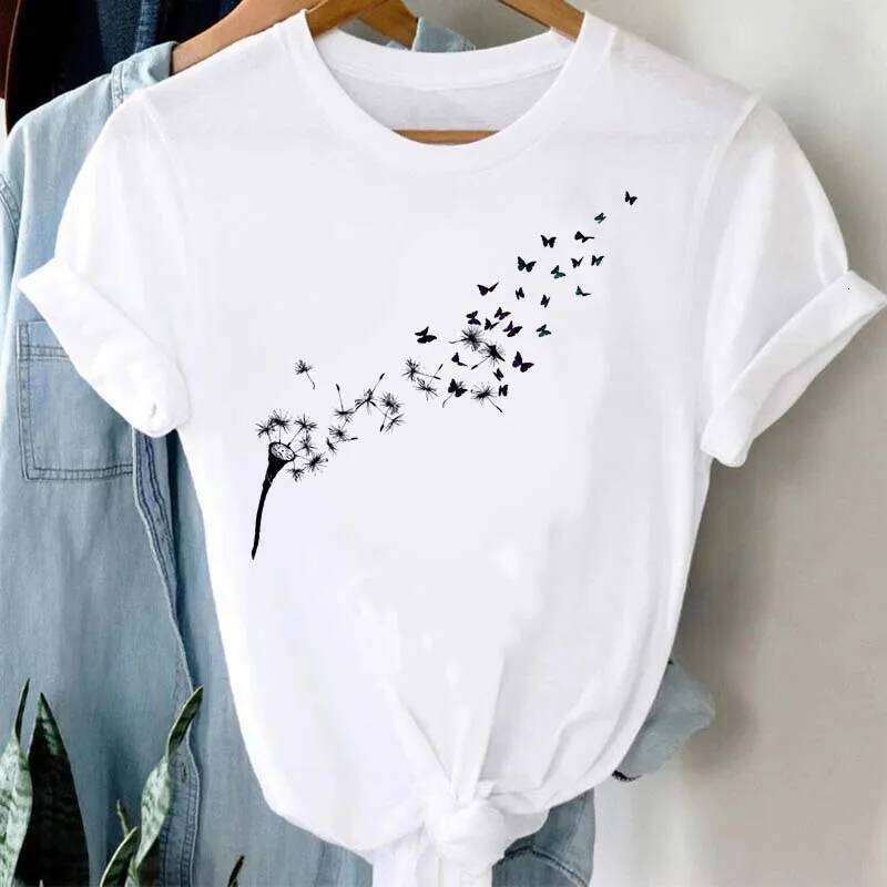 Maycaur Women Graphic Cartoon Dandelion Short Sleeve Ladies Print Clothes Lady Tees Tops Female Womens T Shirt Z260314