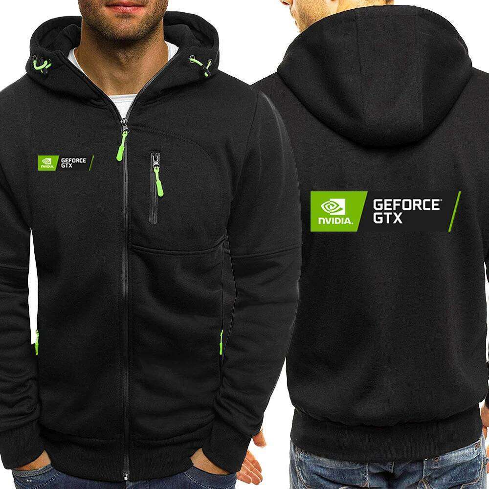 2025 Spring Autumn Men's NVIDIA Logo Print Personality Cardigan Zipper Cotton Drawstring Hoodies Popular Solid Color Sweatshirts Z260314