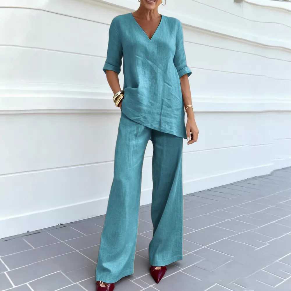Solid Color Casual Loose Pants Sets For Women 2026 Elegant Autumn Womens Two Pieces Suit Full Trouser Set Female Outfit Clothes M260313