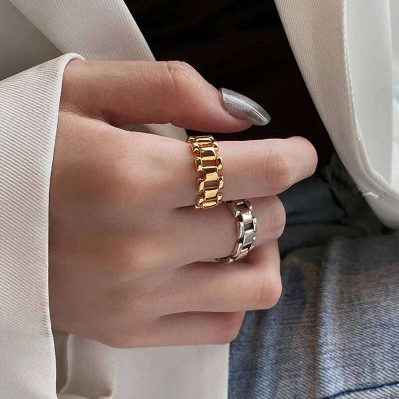 LIVVY Silver Color Chain Rings for Women Men Fashion Creative Retro Simple Personality Party Jewelry Gift H260312