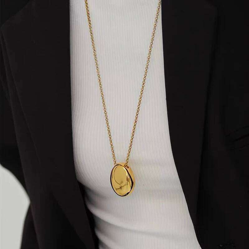 European and American Oval Pendant stainless steel Gold Color Long Necklace Fashion Jewelry Accessories Sweater Chian For Womens H260312
