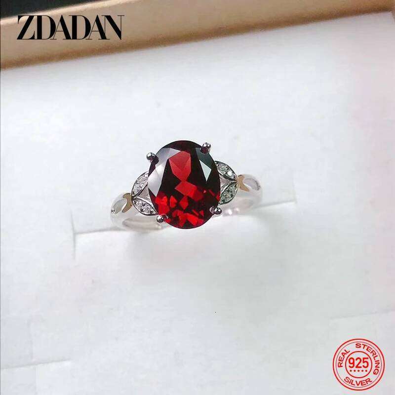 ZDADAN 925 Sterling Silver Adjustable Ruby Ring For Women Fashion Jewelry Gifts H260312