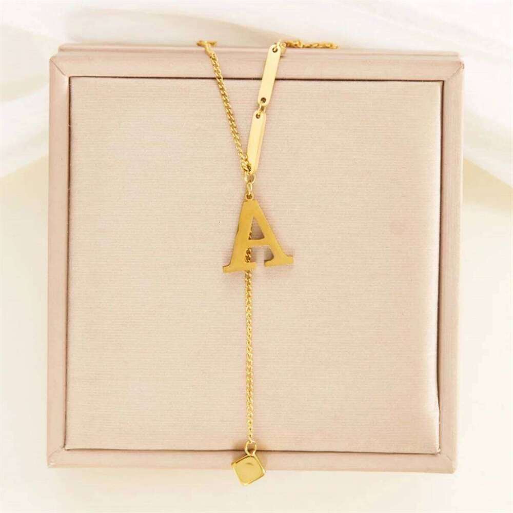 Stainless Steel 26 Initial Letters Square Block Tassel Necklace For Women Men Simple A-Z Alphabet Chain Choker Birthday Jewelry H260312