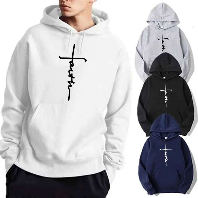 2025 Unisex Cool Faith Print Men Women Fleece Fashion Sports Crew Neck Hoodie Sweatshirt Z260314